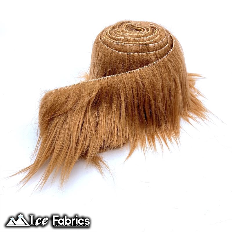 Shaggy Mohair Strips Ribbon Faux Fur Fabric Pre Cut Roll ICE FABRICS Light Brown