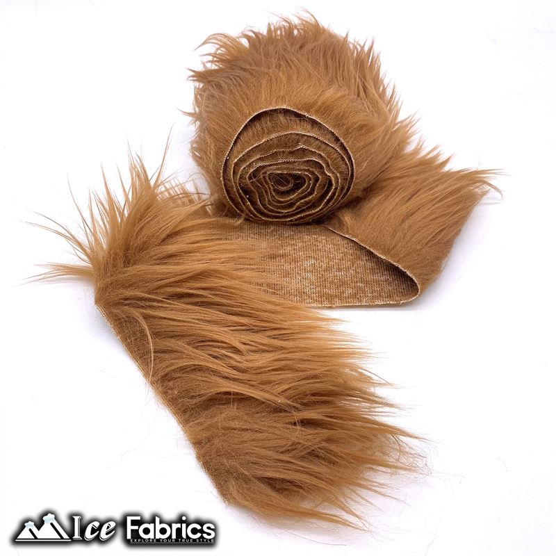 Shaggy Mohair Strips Ribbon Faux Fur Fabric Pre Cut Roll ICE FABRICS Light Brown