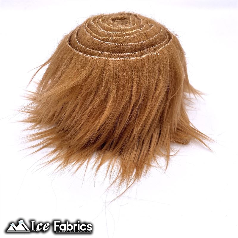 Shaggy Mohair Strips Ribbon Faux Fur Fabric Pre Cut Roll ICE FABRICS Light Brown