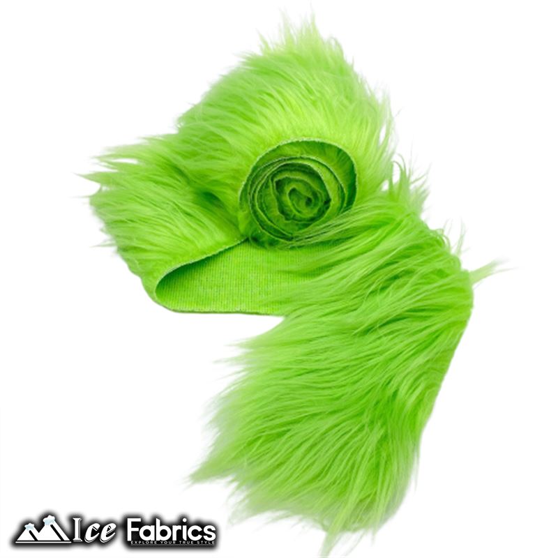 Lime Green Shaggy Mohair Strips Ribbon Faux Fur Fabric Pre  display picture 3