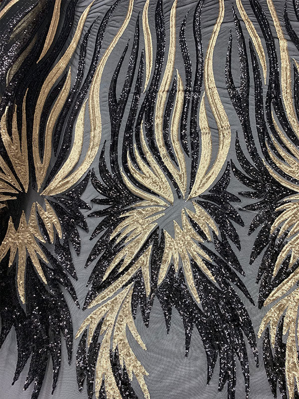French Feather Embroidered Spandex 4 Way Stretch Sequin Mesh Lace FabricICEFABRICICE FABRICSMatte/GoldFrench Feather Embroidered Spandex 4 Way Stretch Sequin Mesh Lace Fabric ICEFABRIC Gold
