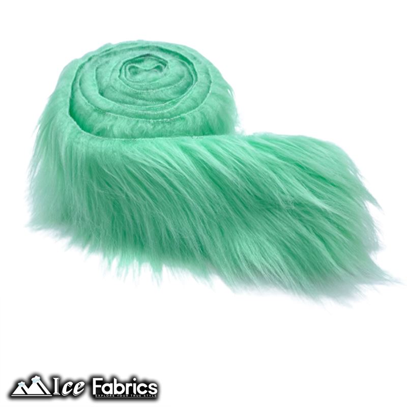 Shaggy Mohair Strips Ribbon Faux Fur Fabric Pre Cut Roll ICE FABRICS Mint
