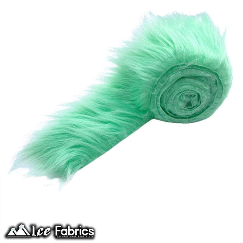Shaggy Mohair Strips Ribbon Faux Fur Fabric Pre Cut Roll ICE FABRICS Mint