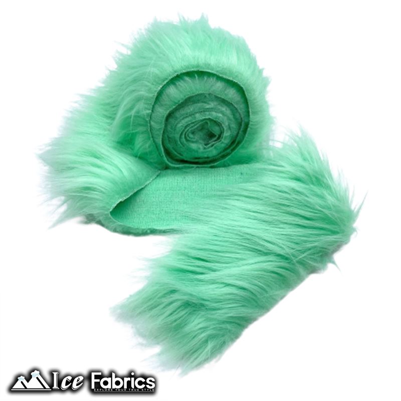 Shaggy Mohair Strips Ribbon Faux Fur Fabric Pre Cut Roll ICE FABRICS Mint