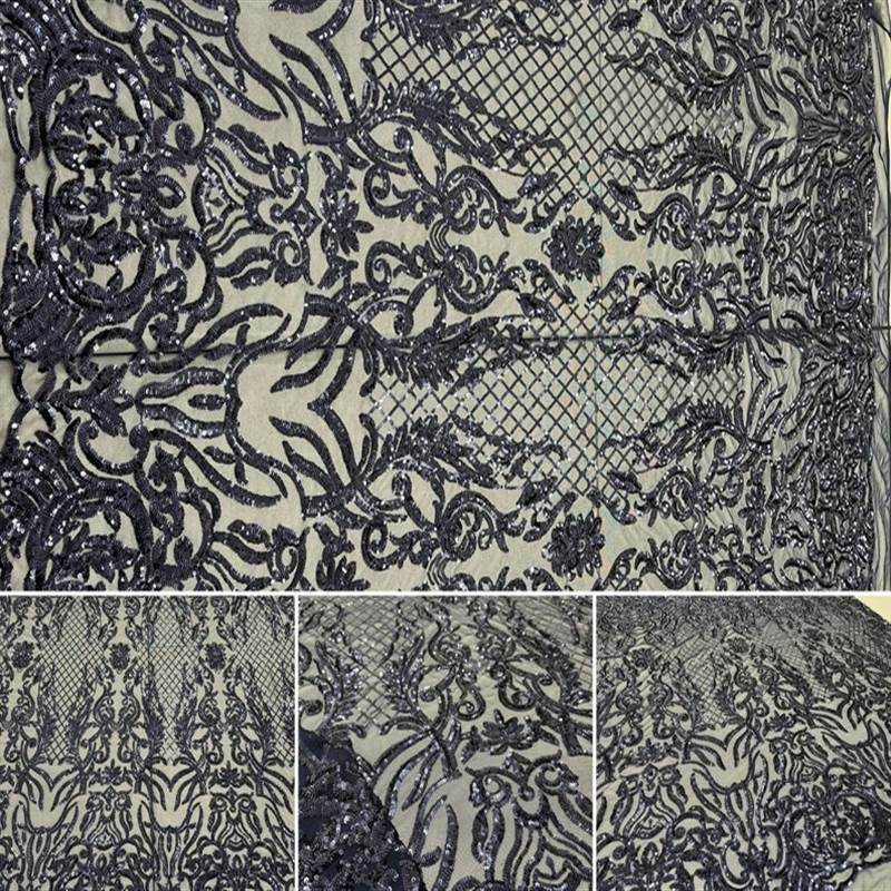 Mia Stretch Sequin Fabric |58” Wide| Embroidery Lace Mesh ICE FABRICS Navy Blue