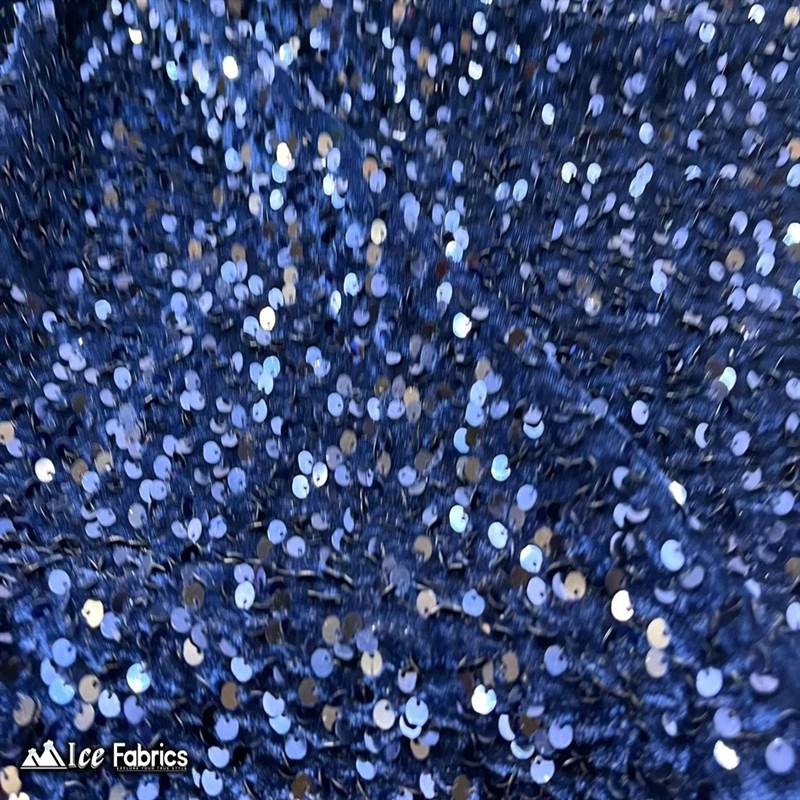 Emma Embroidery Sequins on Velvet Fabric | 2 Way Stretch ICE FABRICS Navy Blue