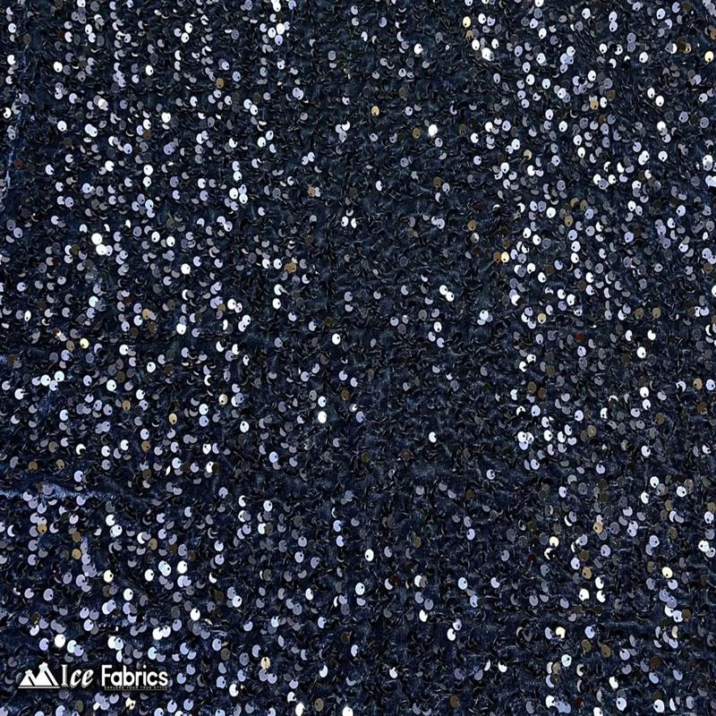 Emma Embroidery Sequins on Velvet Fabric | 2 Way Stretch ICE FABRICS Navy Blue