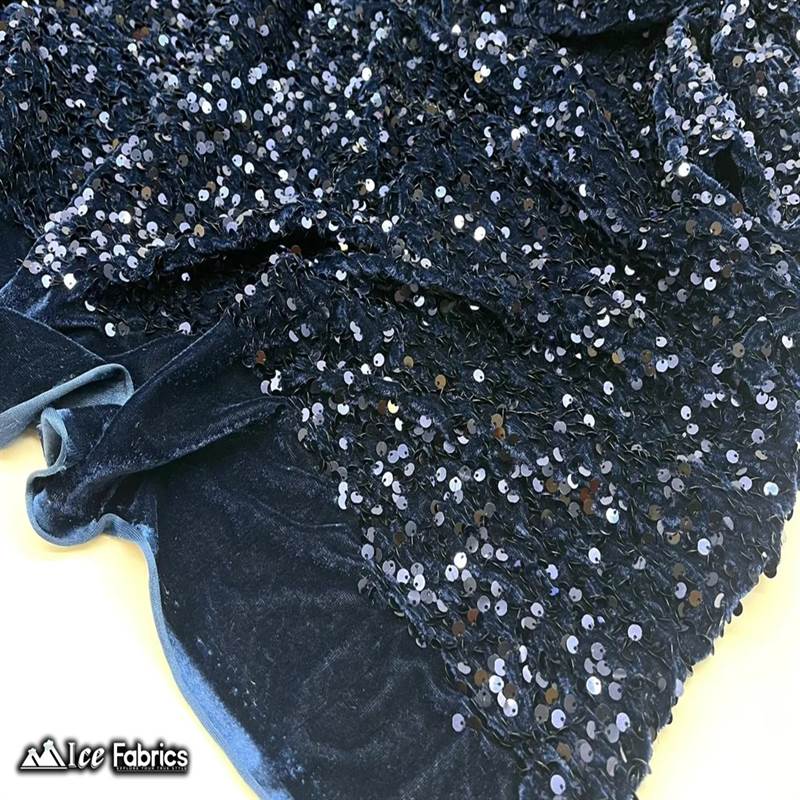 Emma Embroidery Sequins on Velvet Fabric | 2 Way Stretch ICE FABRICS Navy Blue