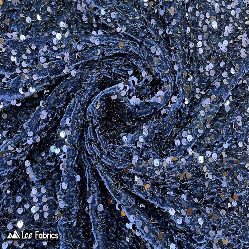 Emma Embroidery Sequins on Velvet Fabric | 2 Way Stretch ICE FABRICS Navy Blue