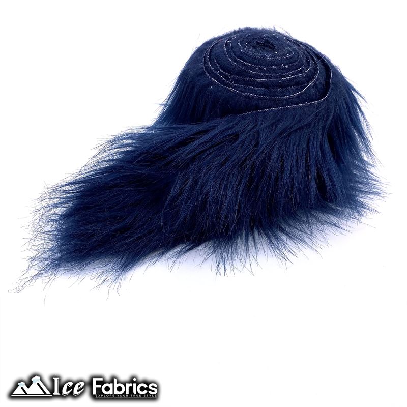 Shaggy Mohair Strips Ribbon Faux Fur Fabric Pre Cut Roll ICE FABRICS Navy