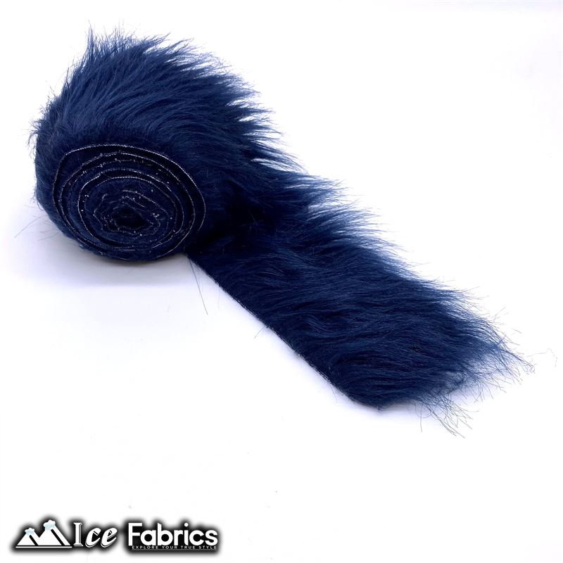Shaggy Mohair Strips Ribbon Faux Fur Fabric Pre Cut Roll ICE FABRICS Navy