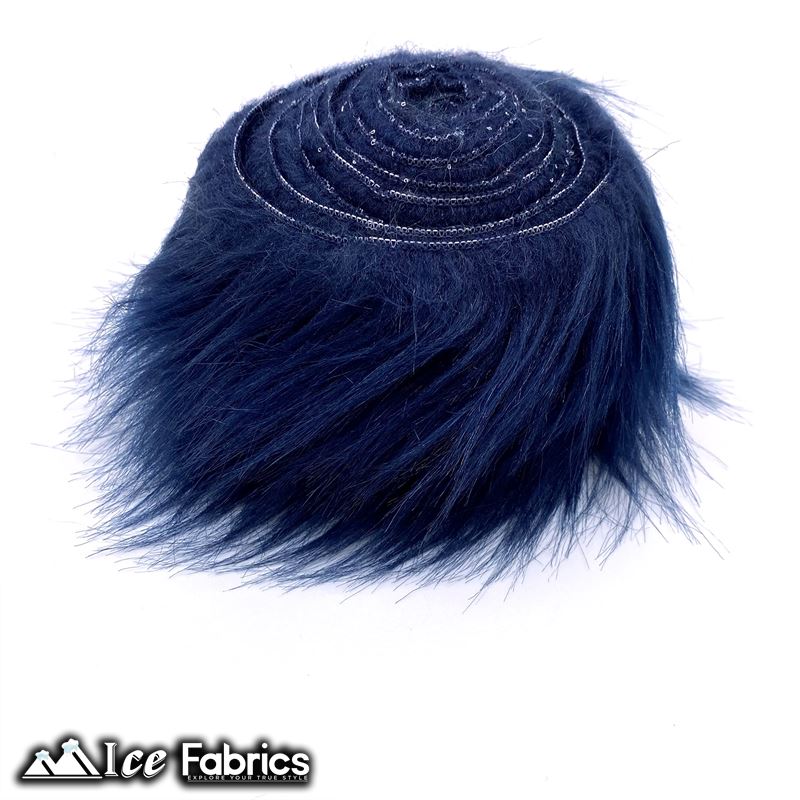 Shaggy Mohair Strips Ribbon Faux Fur Fabric Pre Cut Roll ICE FABRICS Navy