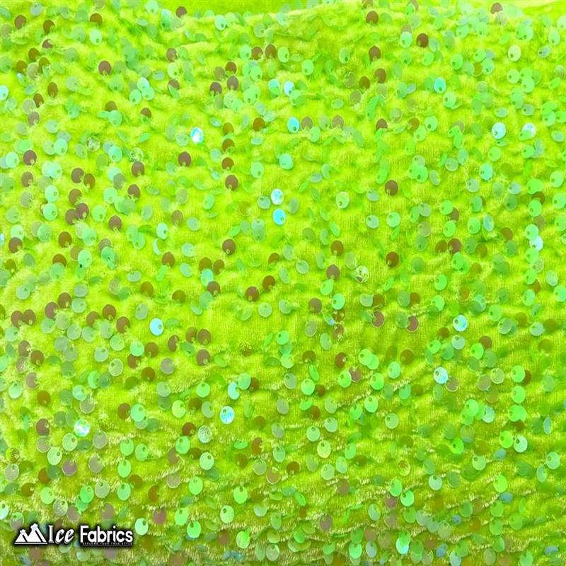 Emma Embroidery Sequins on Velvet Fabric | 2 Way Stretch ICE FABRICS Neon Lime Green