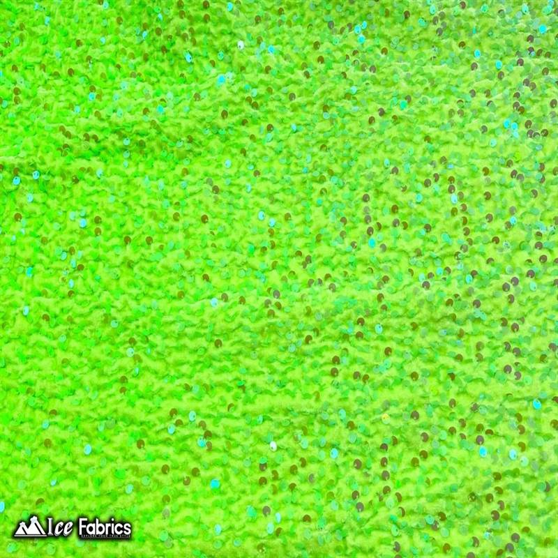 Emma Embroidery Sequins on Velvet Fabric | 2 Way Stretch ICE FABRICS Neon Lime Green