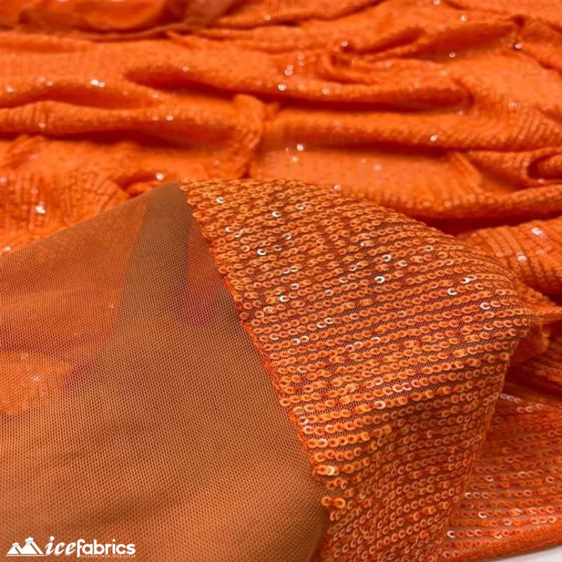 Elegant 2 Way All Over Stretch Sequin FabricICE FABRICSICE FABRICSBy The Yard58 inches WideNeon OrangeElegant 2 Way All Over Stretch Sequin Fabric ICE FABRICS Neon Orange