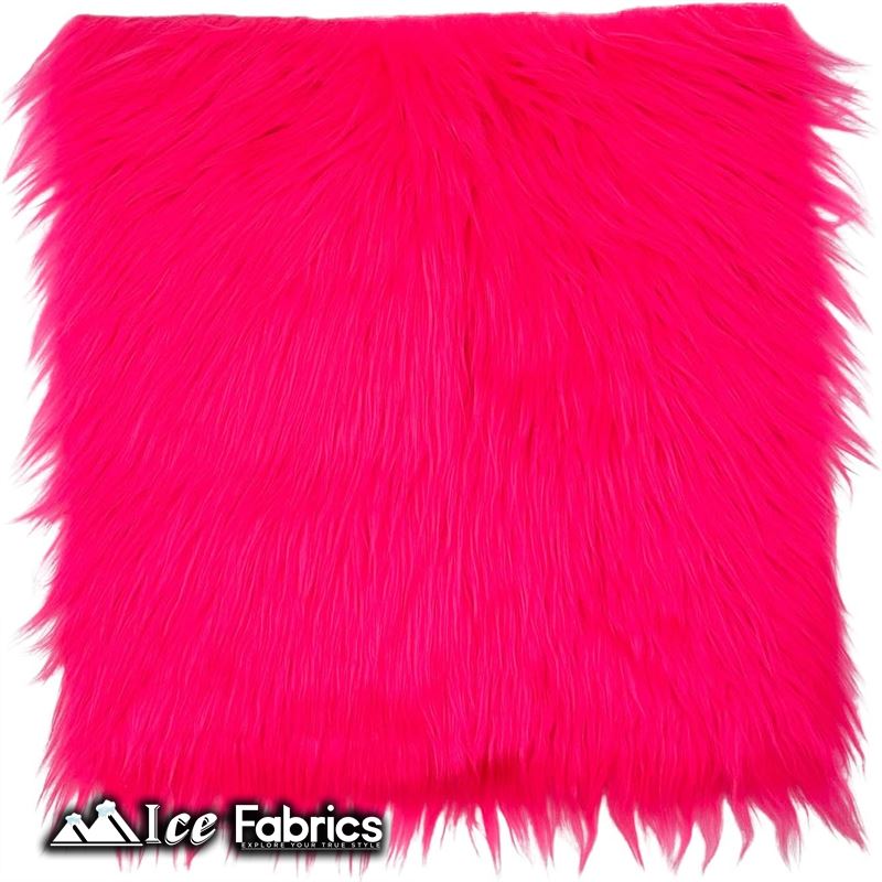 IceFabrics Square Shaggy Long Pile Faux Fur Fabric ICE FABRICS Neon Pink