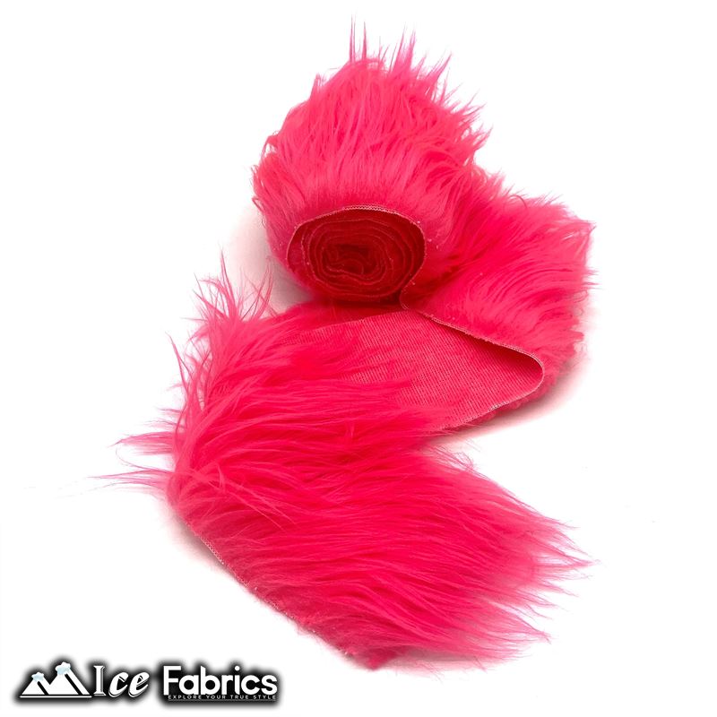 Shaggy Mohair Strips Ribbon Faux Fur Fabric Pre Cut Roll ICE FABRICS Neon Pink