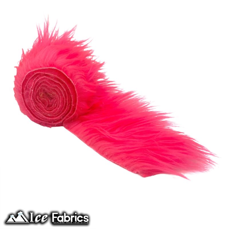 Shaggy Mohair Strips Ribbon Faux Fur Fabric Pre Cut Roll ICE FABRICS Neon Pink