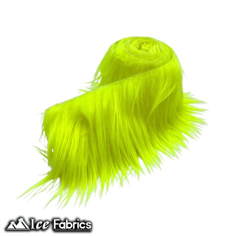Shaggy Mohair Strips Ribbon Faux Fur Fabric Pre Cut Roll ICE FABRICS Neon Yellow