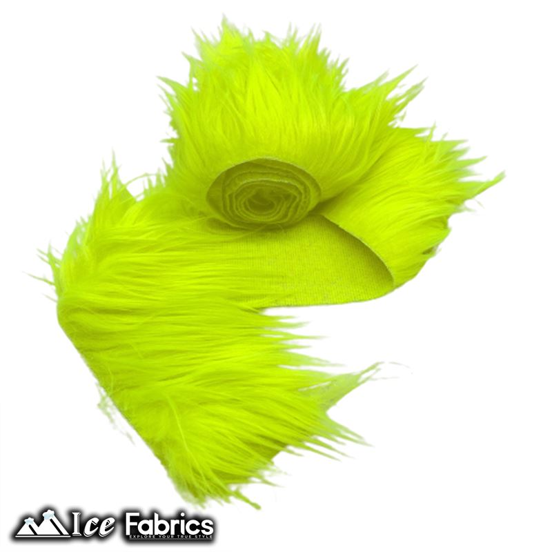 Shaggy Mohair Strips Ribbon Faux Fur Fabric Pre Cut Roll ICE FABRICS Neon Yellow