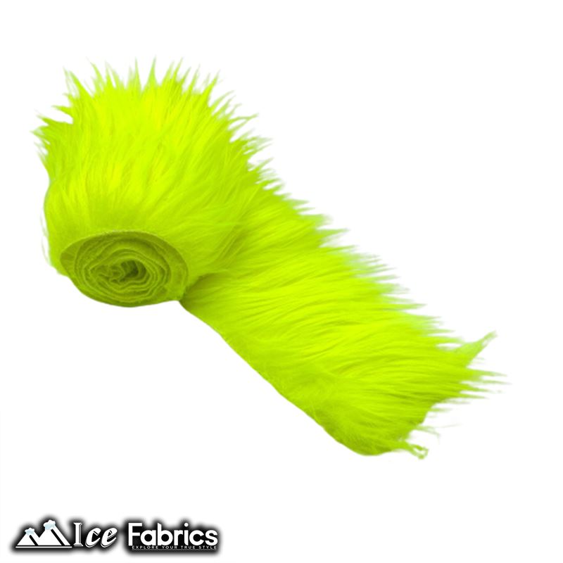 Shaggy Mohair Strips Ribbon Faux Fur Fabric Pre Cut Roll ICE FABRICS Neon Yellow