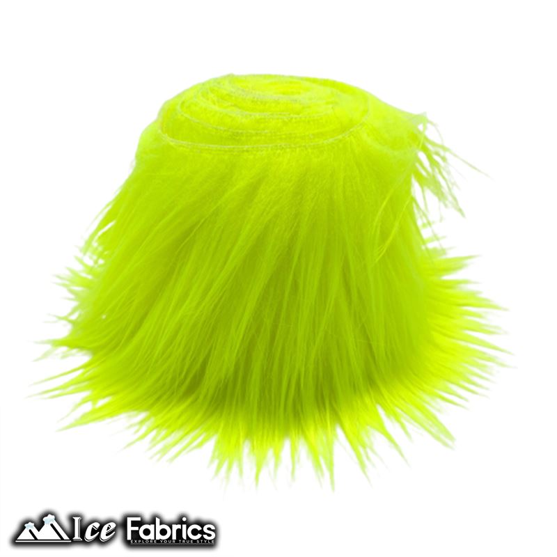 Shaggy Mohair Strips Ribbon Faux Fur Fabric Pre Cut Roll ICE FABRICS Neon Yellow