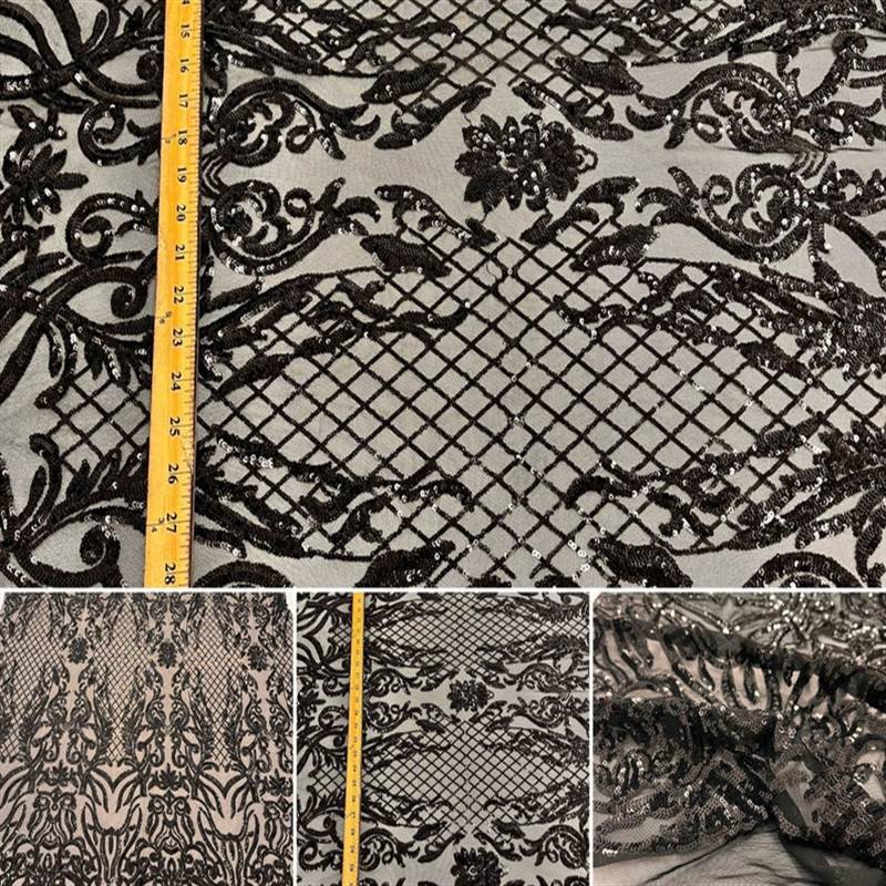 Mia Stretch Sequin Fabric |58” Wide| Embroidery Lace Mesh ICE FABRICS Navy Blue