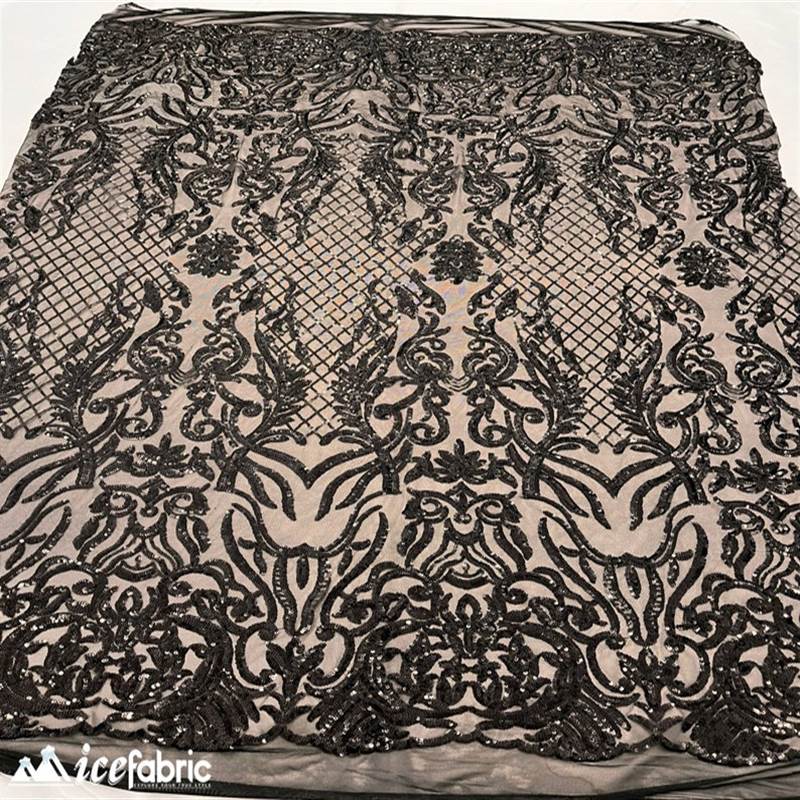 Mia Stretch Sequin Fabric |58” Wide| Embroidery Lace Mesh ICE FABRICS Nude Black