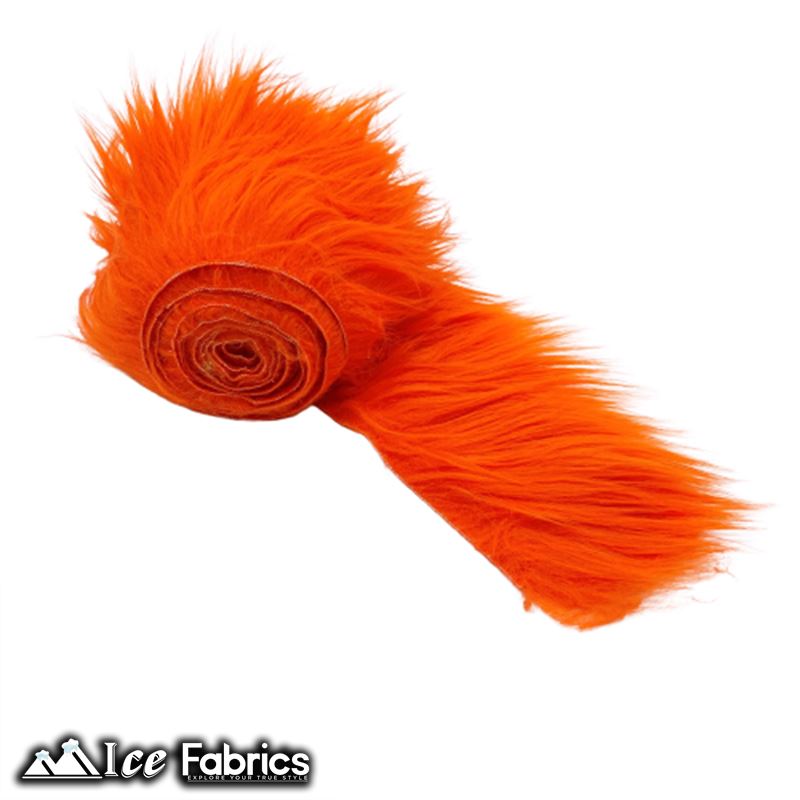 Shaggy Mohair Strips Ribbon Faux Fur Fabric Pre Cut Roll ICE FABRICS Orange