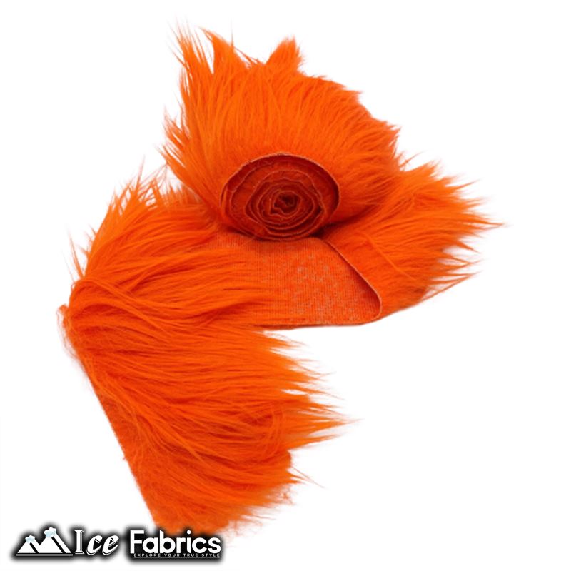 Shaggy Mohair Strips Ribbon Faux Fur Fabric Pre Cut Roll ICE FABRICS Orange