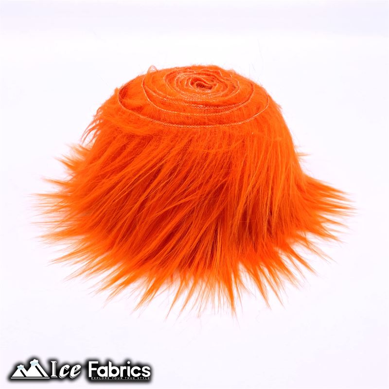Shaggy Mohair Strips Ribbon Faux Fur Fabric Pre Cut Roll ICE FABRICS Orange