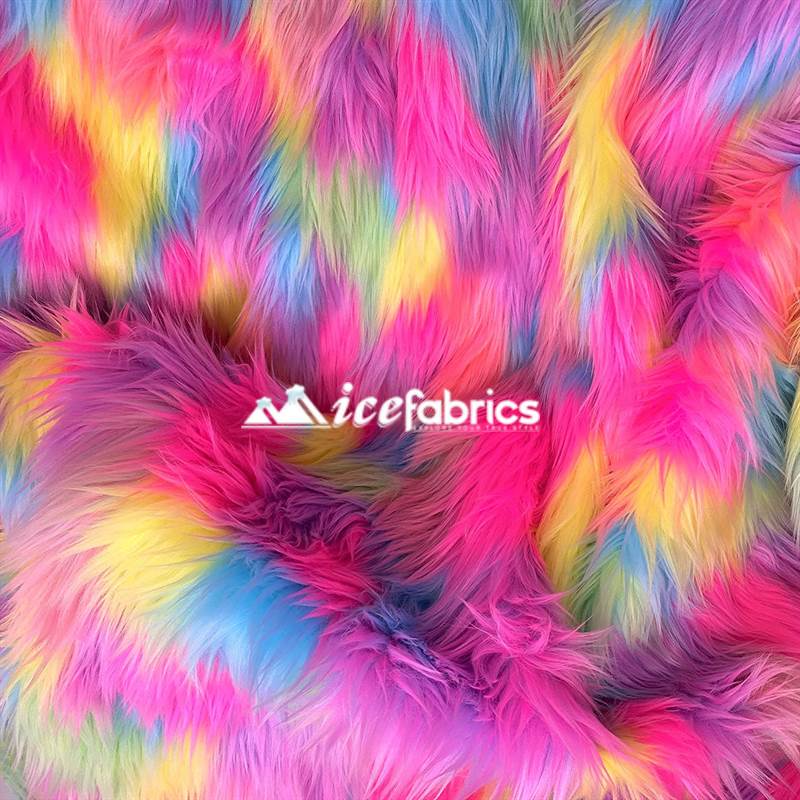 Shaggy Mohair Long Pile Faux Fur Fabric By The Yard ICE FABRICS Pastel Rainbow