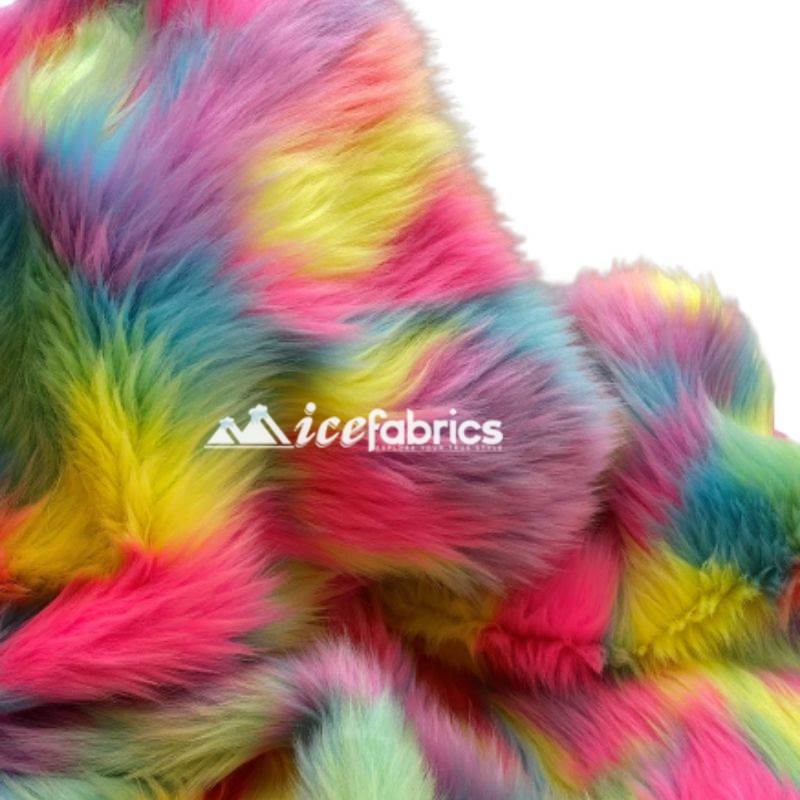 Shaggy Mohair Long Pile Faux Fur Fabric By The Yard ICE FABRICS Pastel Rainbow