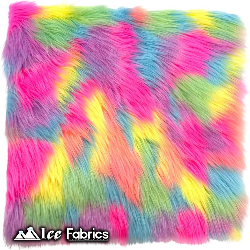 IceFabrics Square Shaggy Long Pile Faux Fur Fabric ICE FABRICS Pastel Rainbow