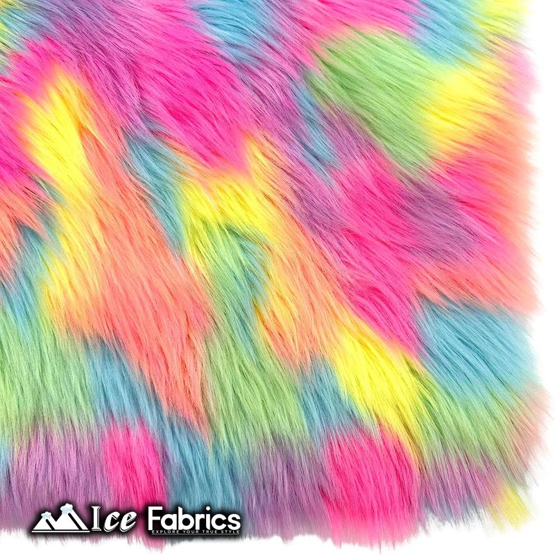 IceFabrics Square Shaggy Long Pile Faux Fur Fabric ICE FABRICS Pastel Rainbow