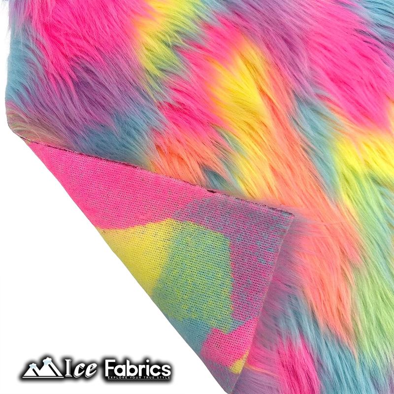 IceFabrics Square Shaggy Long Pile Faux Fur Fabric ICE FABRICS Pastel Rainbow