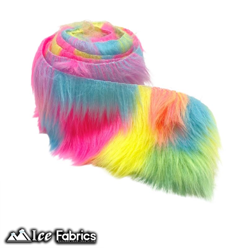 Shaggy Mohair Strips Ribbon Faux Fur Fabric Pre Cut Roll ICE FABRICS Pastel Rainbow