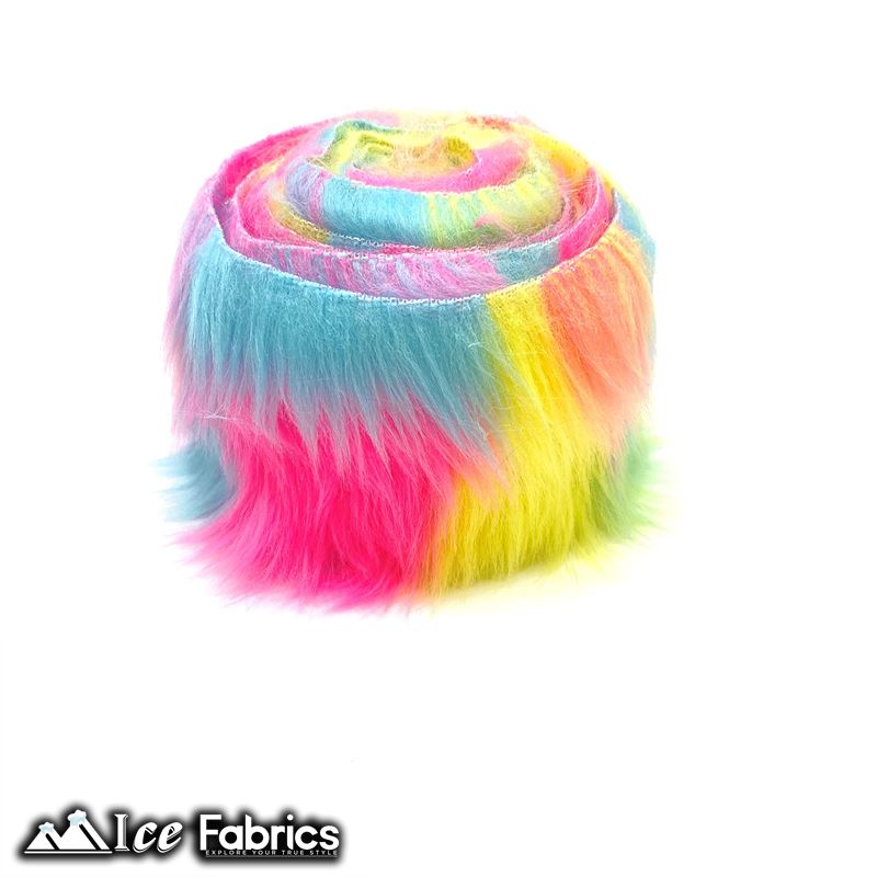 Shaggy Mohair Strips Ribbon Faux Fur Fabric Pre Cut Roll ICE FABRICS Pastel Rainbow