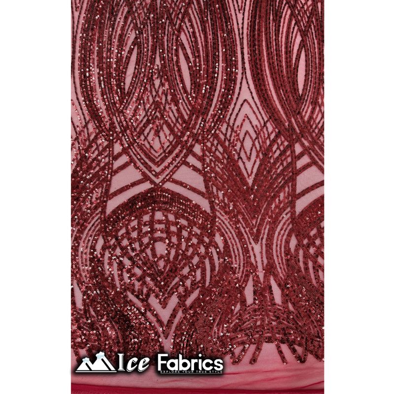 Peacock Sequin Fabric By The Yard 4 Way Stretch Spandex ICE FABRICS Burgundy