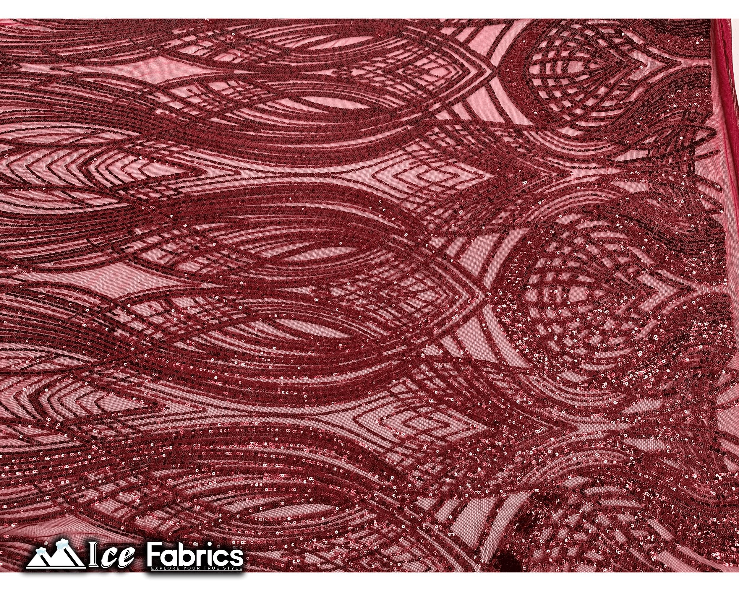 Peacock Sequin Fabric By The Yard 4 Way Stretch Spandex ICE FABRICS Burgundy