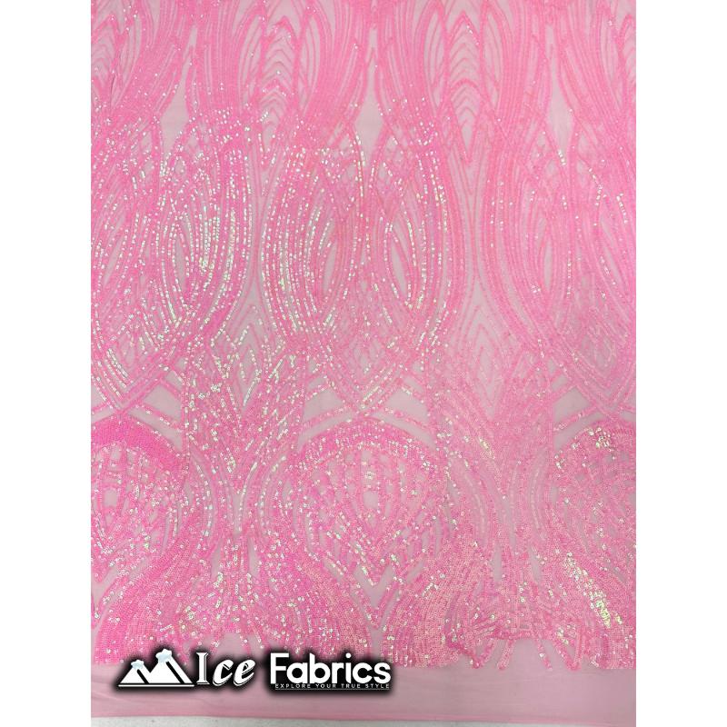 Peacock Sequin Fabric By The Yard 4 Way Stretch Spandex ICE FABRICS Candy Pink