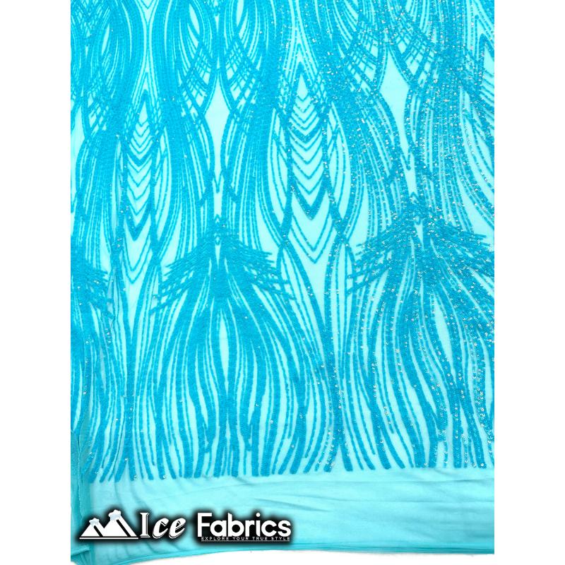Peacock Sequin Fabric By The Yard 4 Way Stretch Spandex ICE FABRICS Iridescent Aqua Turquoise