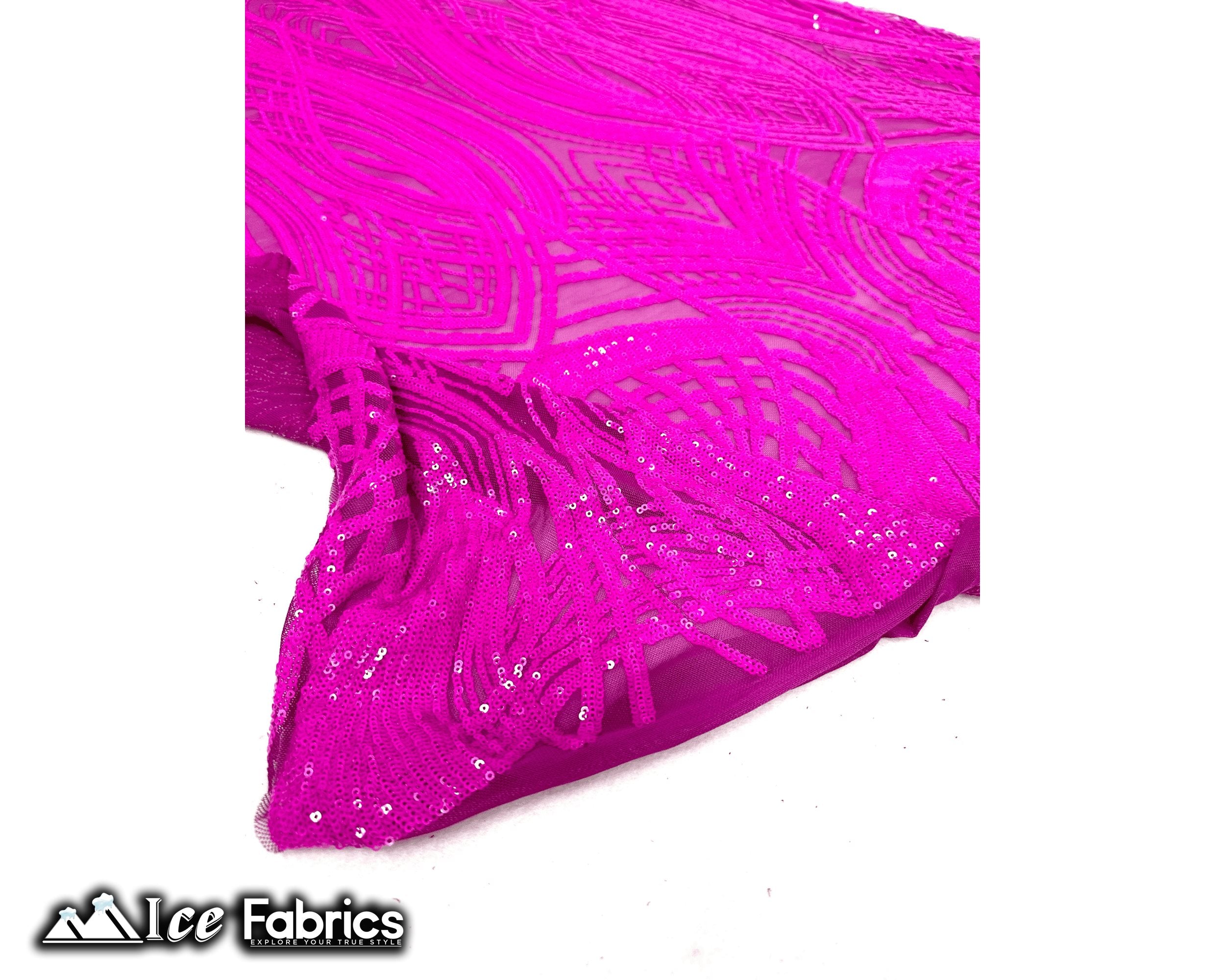 Peacock Sequin Fabric By The Yard 4 Way Stretch Spandex ICE FABRICS Magenta