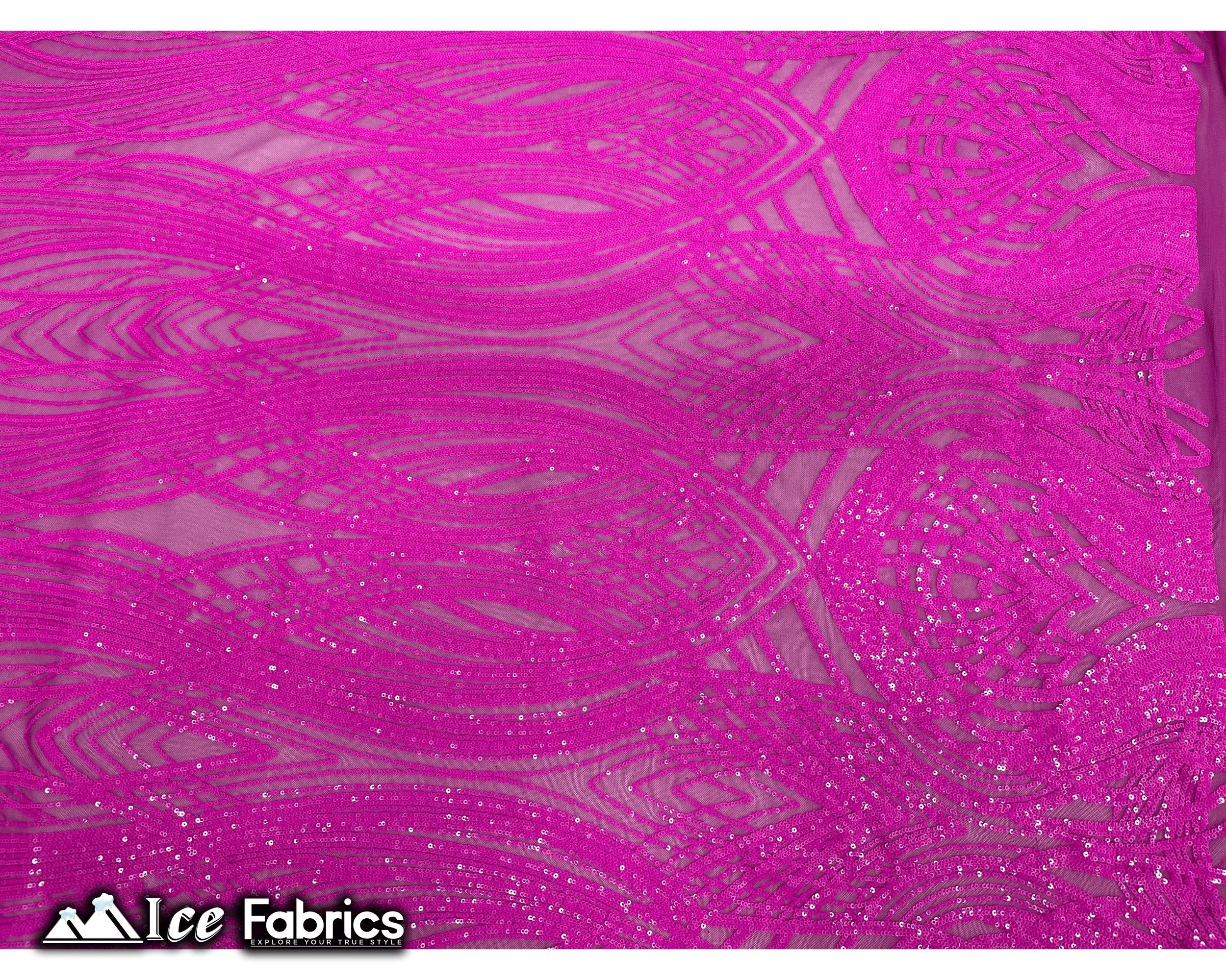 Peacock Sequin Fabric By The Yard 4 Way Stretch Spandex ICE FABRICS Magenta