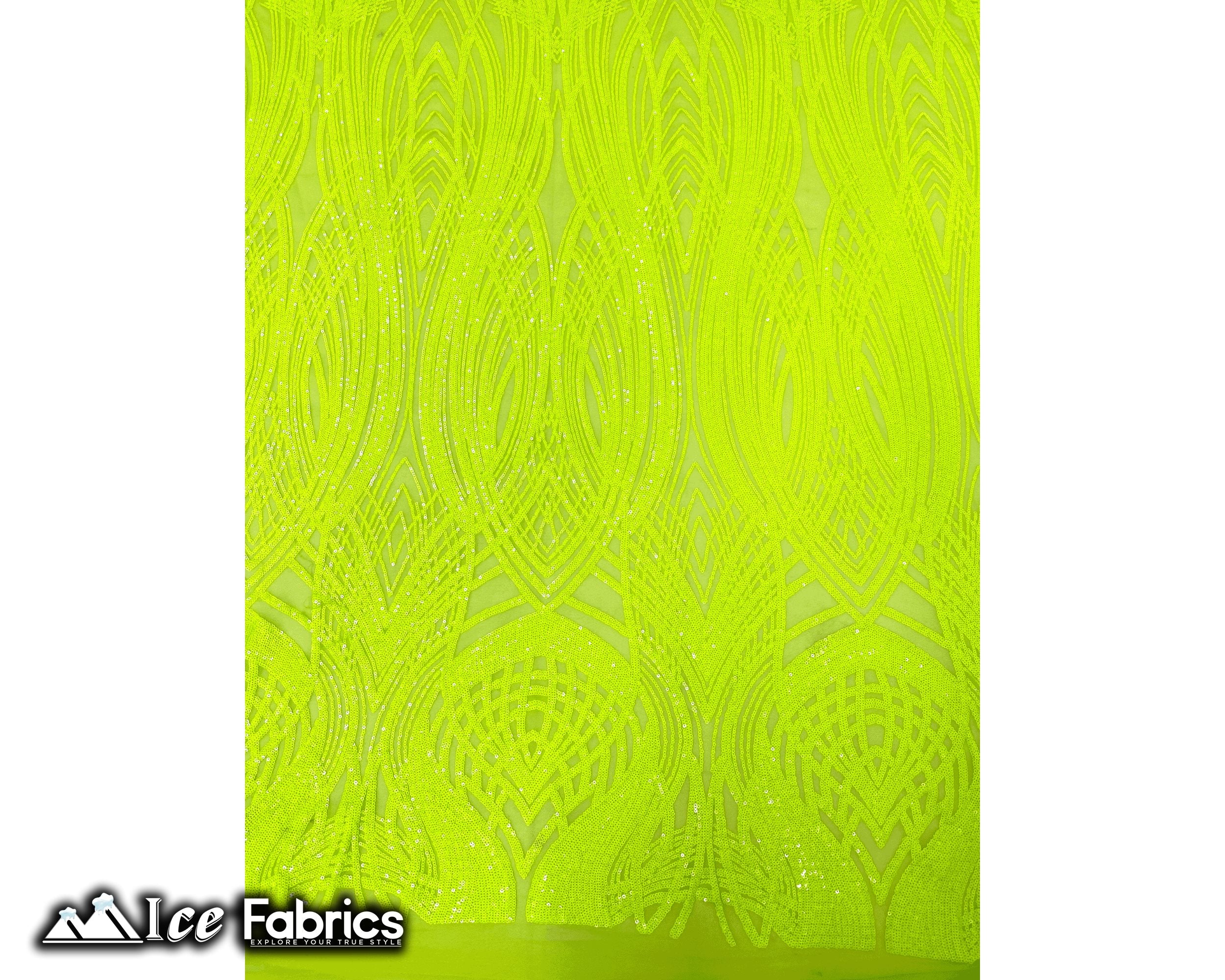 Peacock Sequin Fabric By The Yard 4 Way Stretch Spandex ICE FABRICS Neon Green