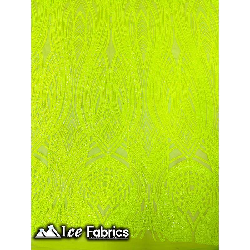 Peacock Sequin Fabric By The Yard 4 Way Stretch Spandex ICE FABRICS Neon Green