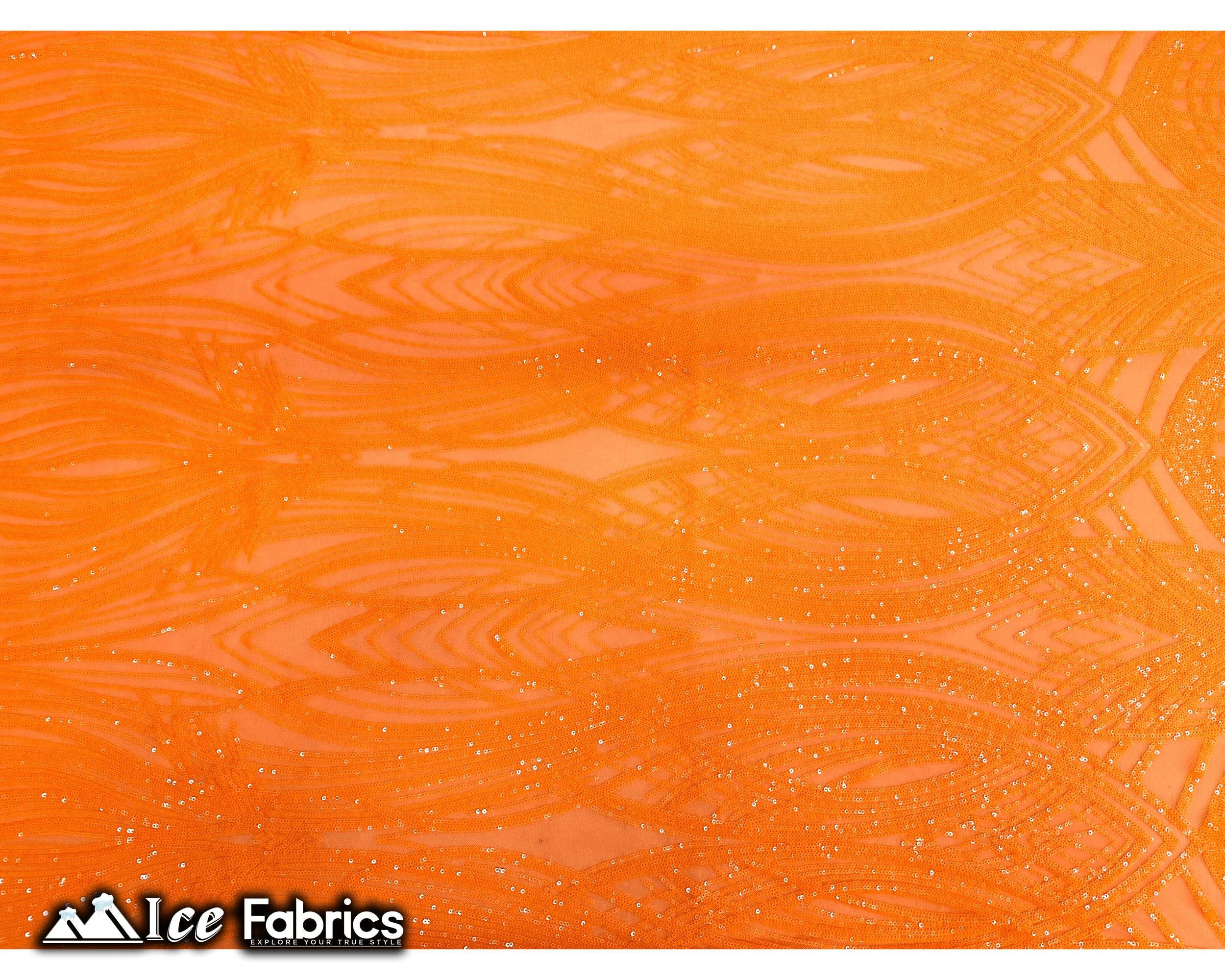 Peacock Sequin Fabric By The Yard 4 Way Stretch Spandex ICE FABRICS Neon Orange