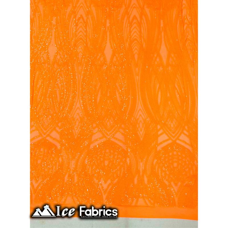 Peacock Sequin Fabric By The Yard 4 Way Stretch Spandex ICE FABRICS Neon Orange
