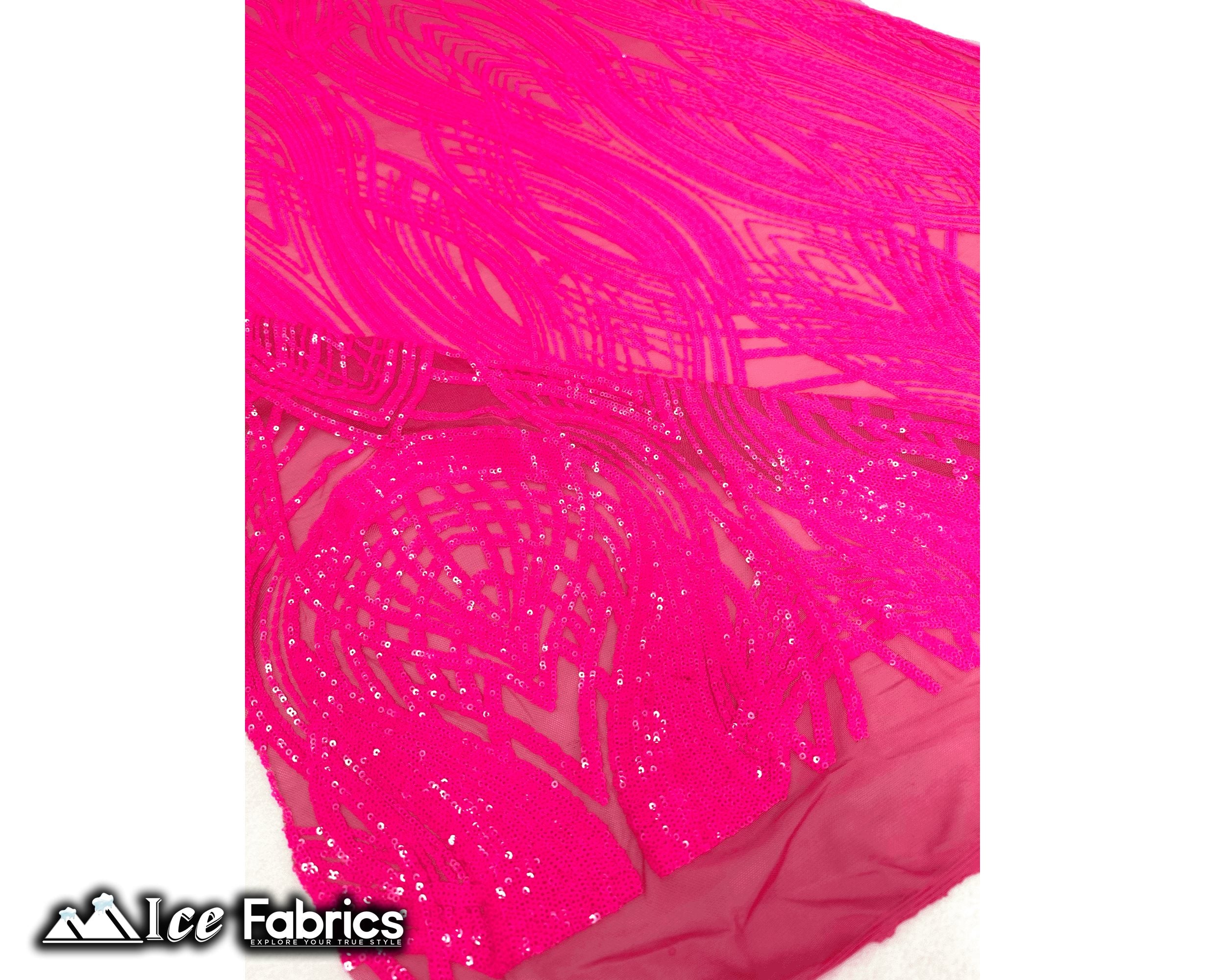 Peacock Sequin Fabric By The Yard 4 Way Stretch Spandex ICE FABRICS Neon Pink