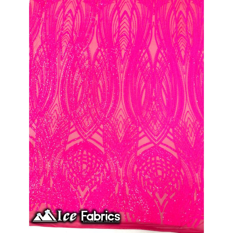Peacock Sequin Fabric By The Yard 4 Way Stretch Spandex ICE FABRICS Neon Pink